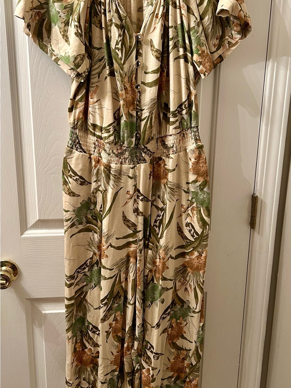 Lane Bryant Cream Floral Button-Front Maxi Dress